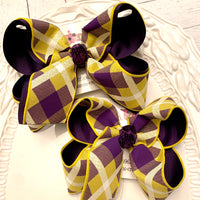 LSU Themed Purple/Yellow Plaid Jumbo Large Medium or Small Layered Hair Bow