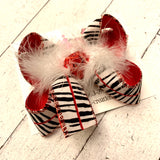 Zebra w/Red Trim Medium or Small Layered Hair Bow