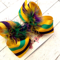 Mardi Gras Triple Stripe Large Medium or Small Layered Hair Bow