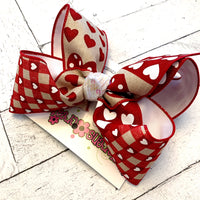 Valentine's Day Canvas Mixed Hearts Jumbo or Large Layered Hair Bow