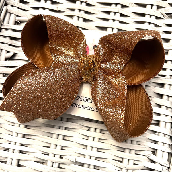 Toffee Brown Sparkle Glitter Ribbon Jumbo or Large Layered Hair Bow